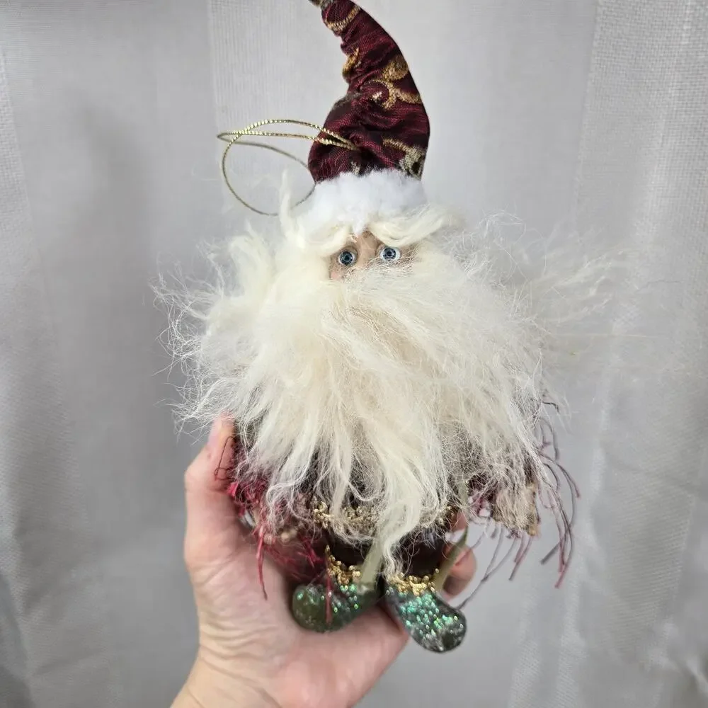 Wayne M. Kleski Santa Gnome Figure Burgundy Outfit Gold Trim Green Boots Ornamen